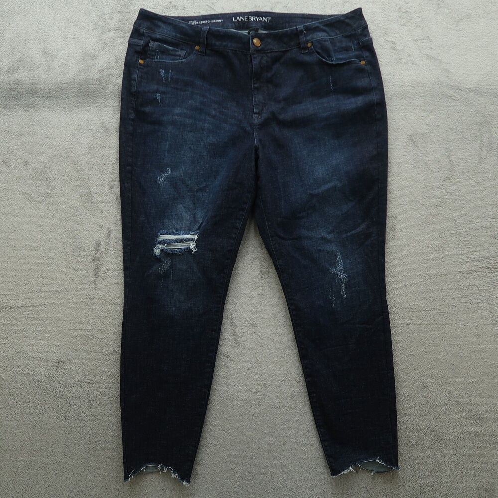 Lane Bryant Jeans Women's 22 Blue Mid-Rise Skinny Denim 29" Inseam Distressed